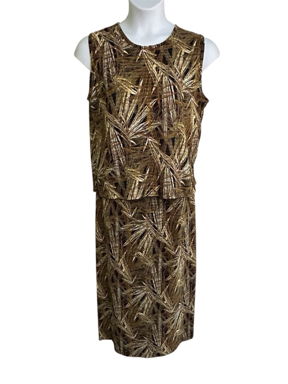 Pleat Pleat by Rafael Maxi Skirt Set Sz Large Skirt XLarge Sleeveless Top Palm